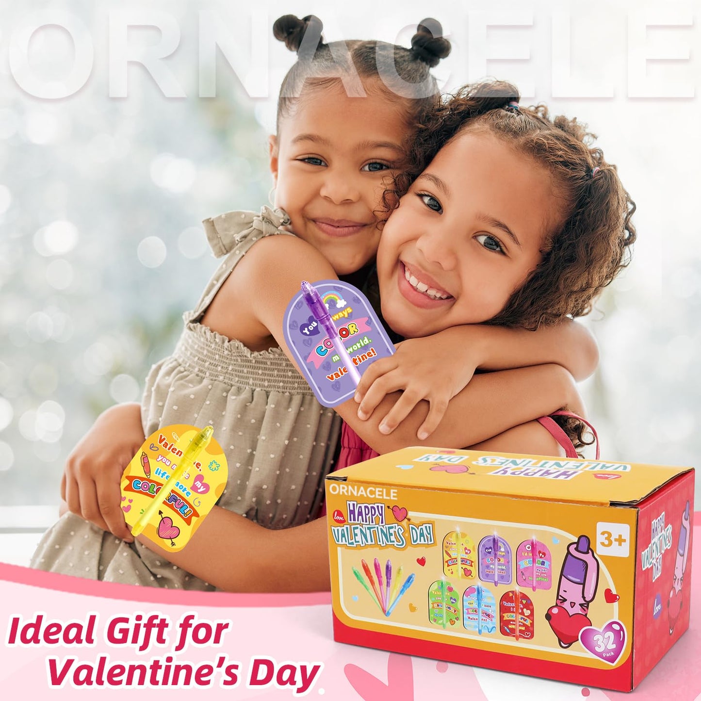 ORNACELE 32Pcs Kids Valentines Day Gifts for Classroom - Valentine Cards with Pens Novelty Toys for Boys Girls Exchange Gifts, P