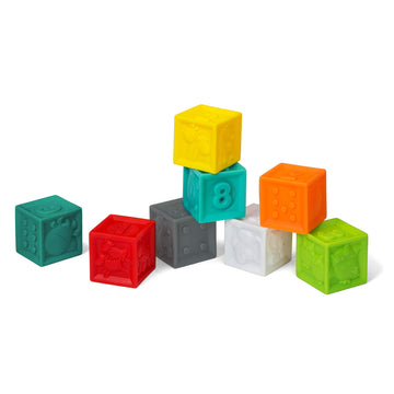 Infantino Squeeze And Stack Block Set - Colorful Textured Soft Blocks, Includes Numbers, Animals And Shapes, Ages 6 Months +