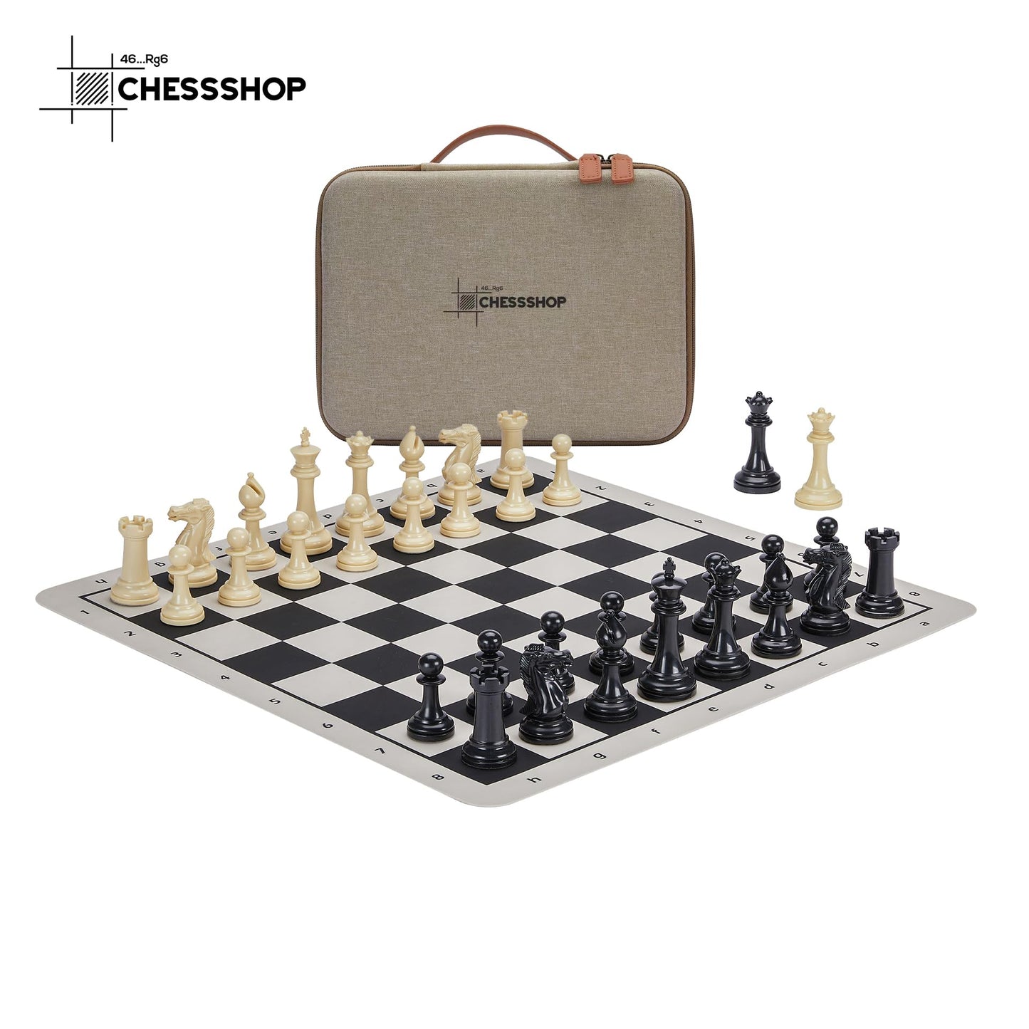 Conqueror Tournament Travel Chess Set 18''x18'' Foldable Silicone Chess Board / 3.5'' King Height Plastic Double Weighted Classic Staunton (Black and White Chessboard)