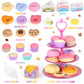 Tea Party Set for Toddles 3-5,PRE-WORLD Musical Kids Tea Set for Little Girls with Dessert,Cookies,Doughnut,Cake,Cake Stand,Tabl