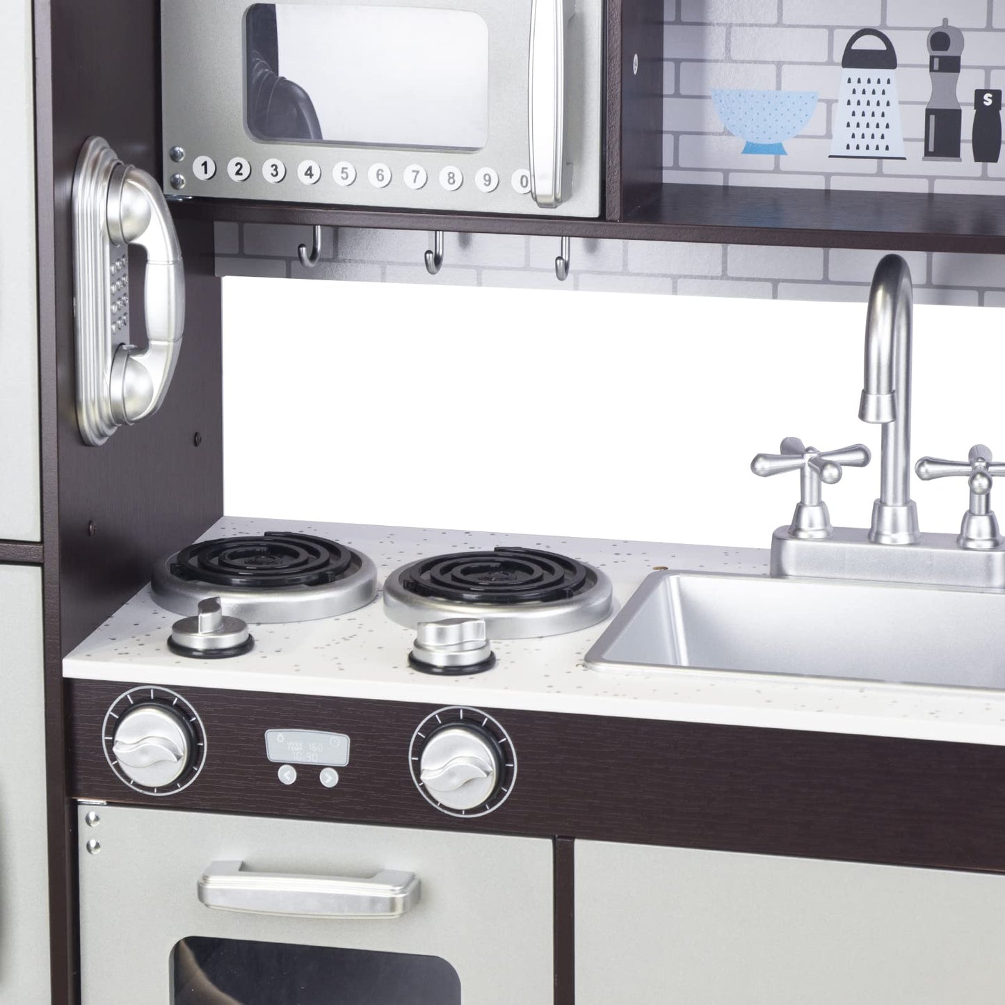 WoodenEdu Kitchen Playset for Kids Ages 3-8, Wooden Pretend Play Kitchen with Cooking Accessories, Dimensions: 38    H x 31    W