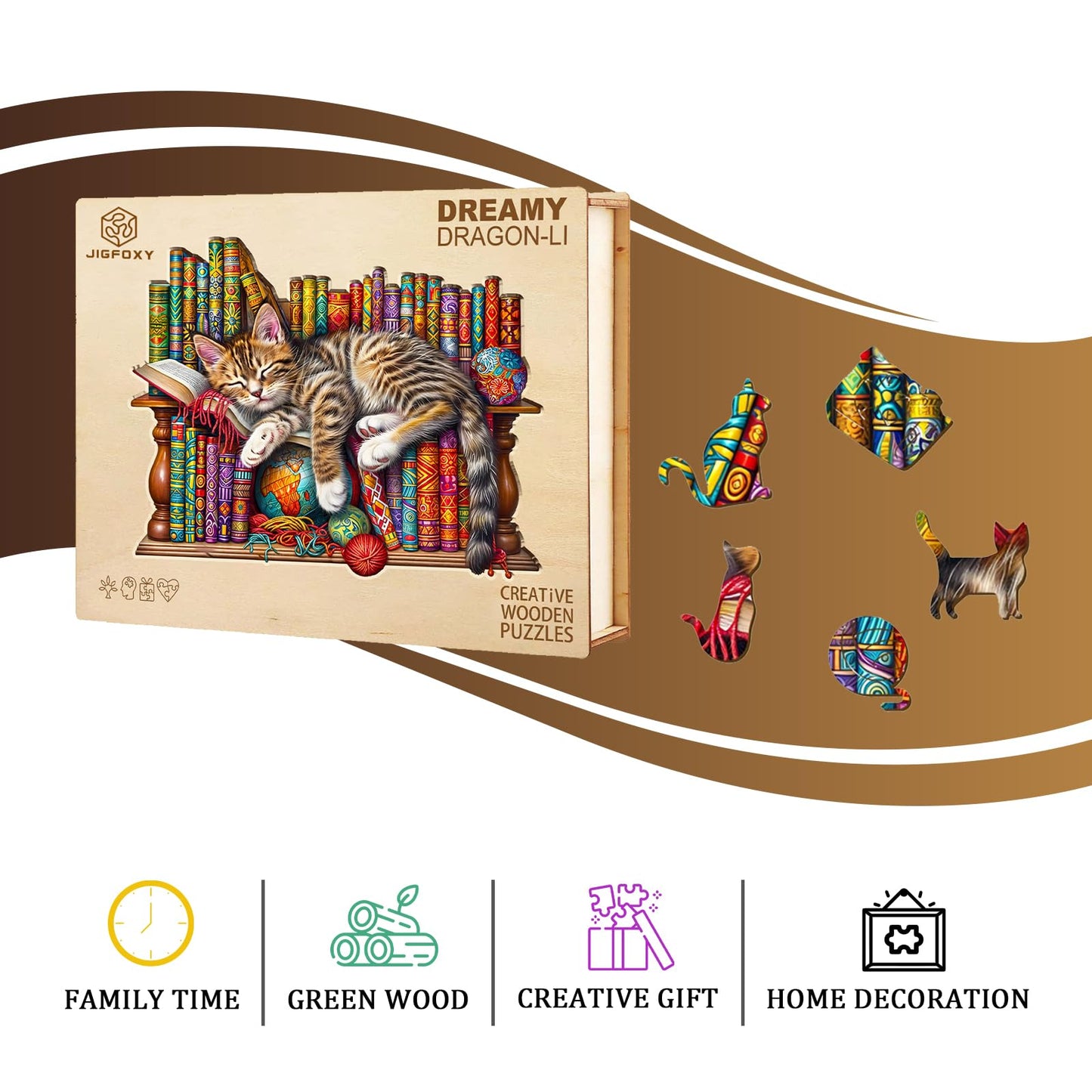 Jigfoxy Wooden Puzzles for mature-themeds  Cat Wood Puzzles mature-themed  Unique Animal Shape Wooden Jigsaw Puzzles  Birthday Gifts for Puzzles Lovers Family Friend(L-13.4 * 10.8in-280pcs)