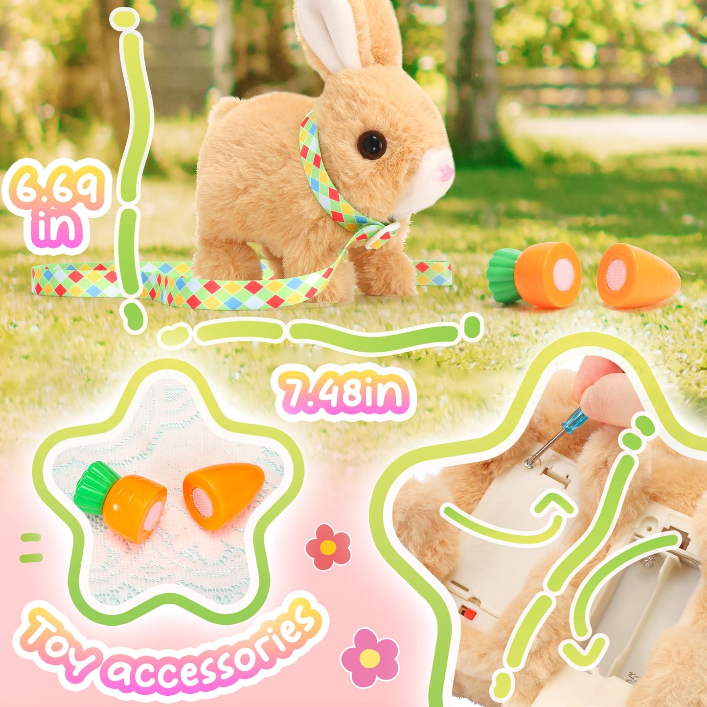 Tagitary Plush Toys Bunny Electronic Toy With Sounds,Wiggling Ears,Hopping,Twitching Mouth And Nose, Interactive Rabbit Toy For Kids With Leash,Easter Birthday Gift For Toddlers Kids