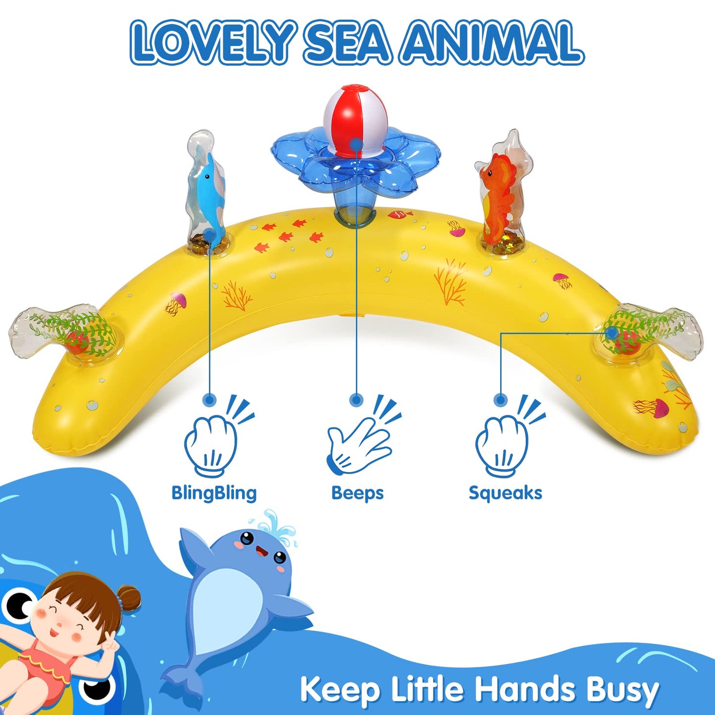 Baby Pool Float With Canopy Upf50+ Sun Protection, 6-24 Months Inflatable Infant Swimming Ring, Bath Floatie, Swimming Pool Accessories, And Toy Play Console With Adjustable Safety Seat