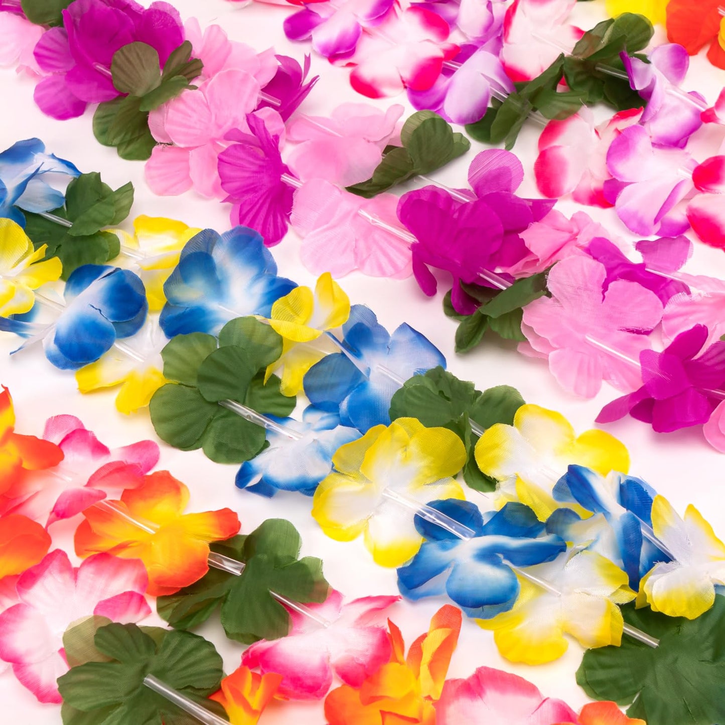 Moon Boat 60 Pieces Hawaiian Luau Leis Necklaces Bracelets - Tropical Tiki Hibiscus Flowers For Summer Pool Party Favors Supplie