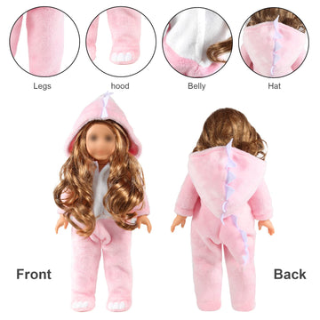 18 Inch Doll Clothes - Onesie Pajamas Fit 18 Inch Girl Doll And More (Dinosaur)