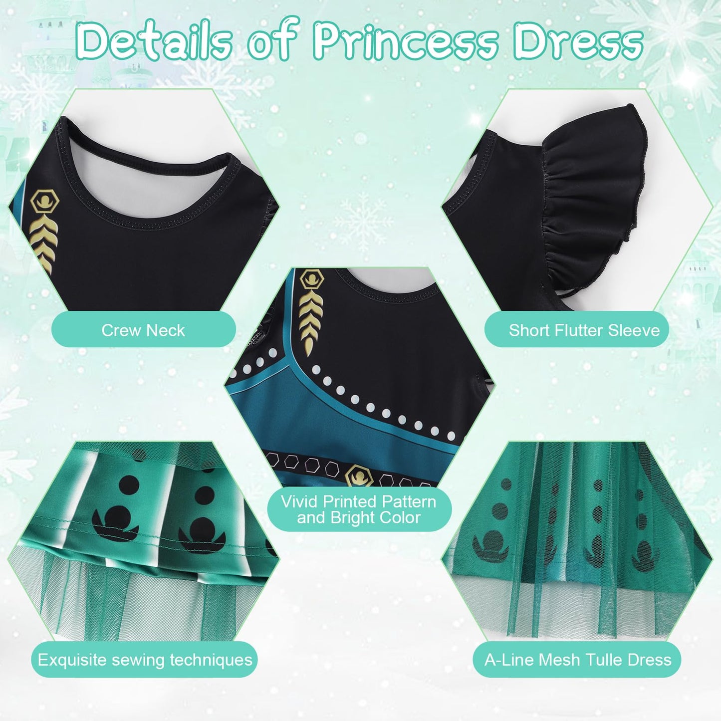 HenzWorld Little Girls Princess Dress Fancy Costume Dress up for Girls Short Flutter Sleeve Tulle Tutu Dress Toddler Kids Hallow