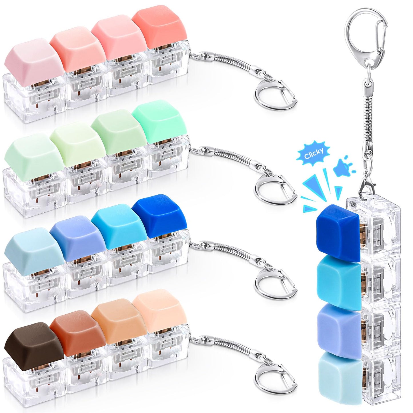 Halloscume 4 Pcs Keyboard mature-themed Fidget Toy Clicker Toy 4-in-1 Keyboard Fidget Keychain Cube Mechanical Key Button Clicker Stress Relief Gift for Office School Home to Pass The Time(Gradient Colors)