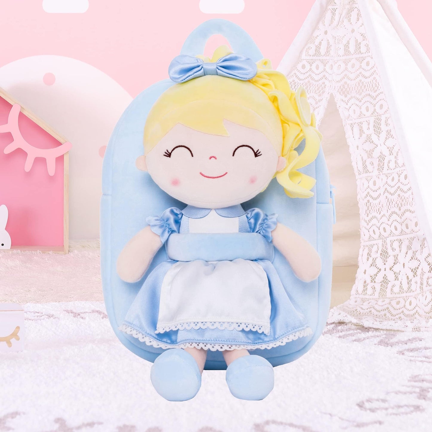 Gloveleya Toddler Backpack For Girls Kids Backpacks Soft Girl Toys Plush Baby Girl Gifts With Plush Princess Alice Doll Blue 9''
