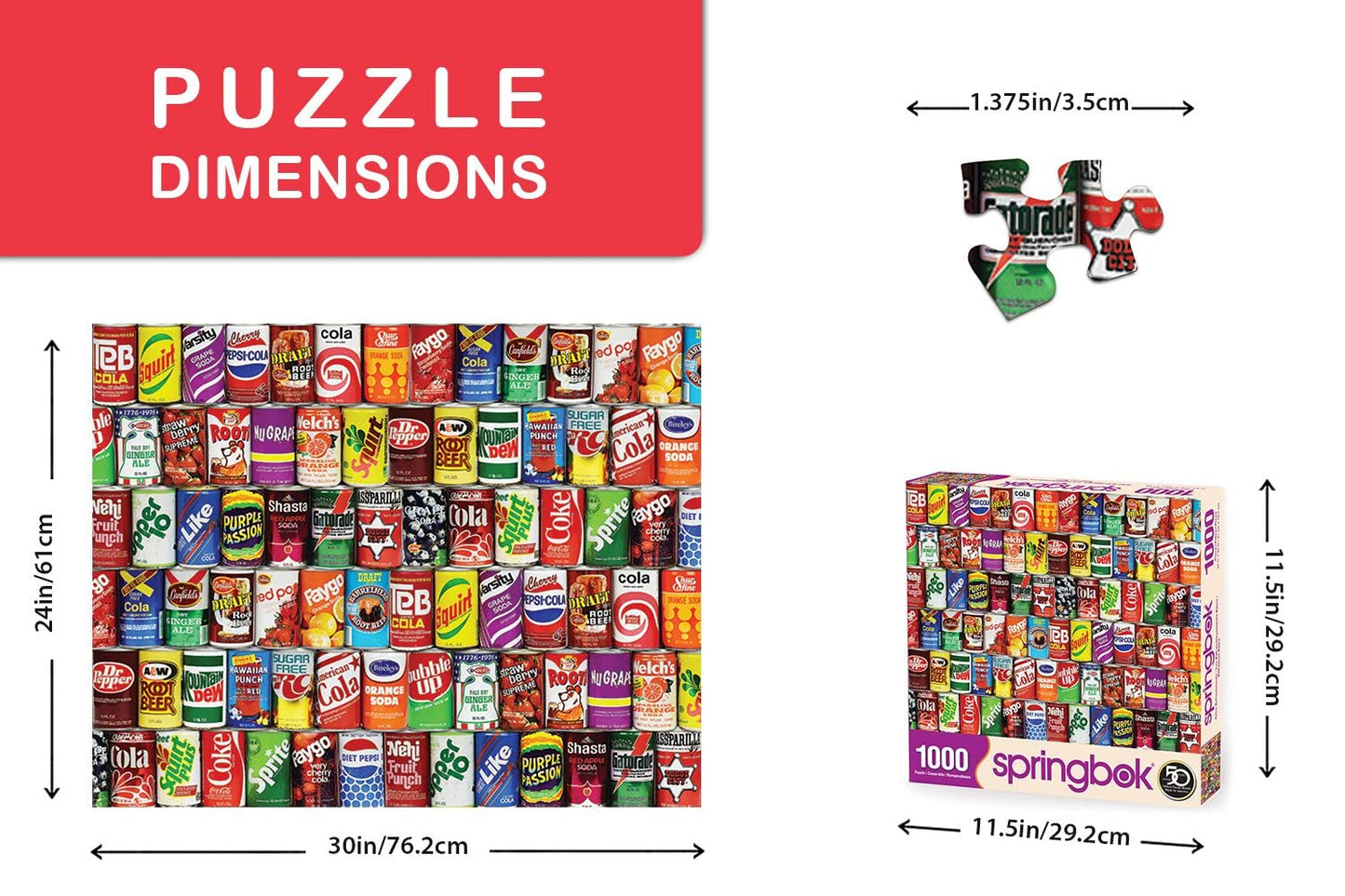 Springbok - Retro Refreshments - 1000 Piece Jigsaw Puzzle- Vintage Soft Drink Can Collage To Challenge Your Brain