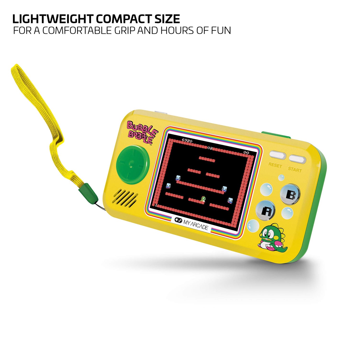 My Arcade Pocket Player Handheld Game Console - 3 Built-in Games, Small, Yellow, Model DGUNL-3248, Full Color Display, Speaker, Headphone Jack