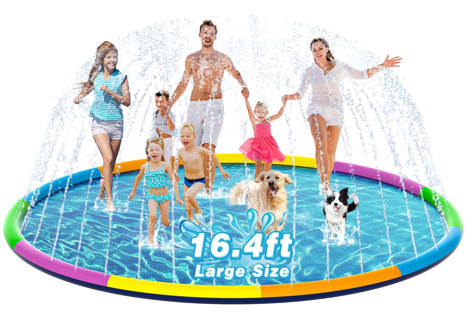Epn Splash Pad, 16.4Ft Size Extra Large Sprinkler Play Mat For Dogs & Kids, Thicker Pool Summer Outdoor Water Toys Fountain Pad