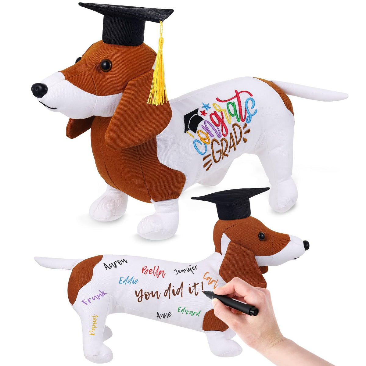 ZJoey Blank Dachshund with Graduation Cap Toys Class of 2026 Plush Stuffed Teddy Bear Animal Dog Graduation Cap and Gown with Gr