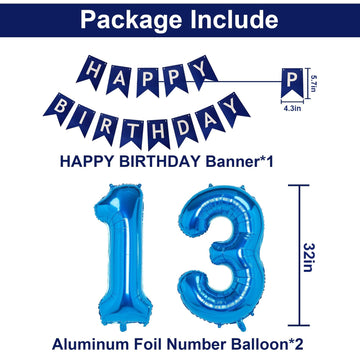 Naninuneno 13Th Blue Birthday Party Decorations For Boy Girl Men Women, Happy 13 Birthday Balloons Supplies With Happy Birthday
