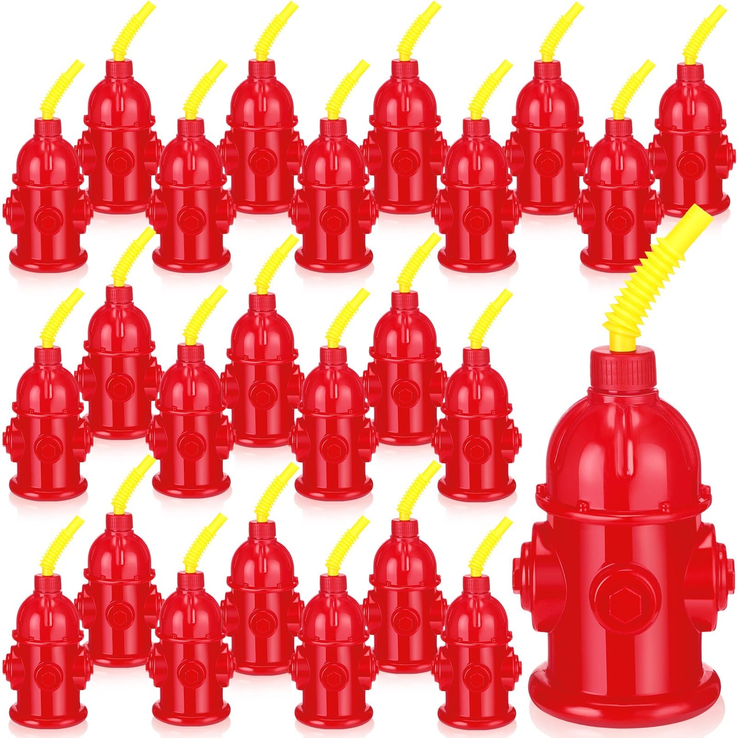 Panitay 24 Pcs 10oz Straw Fire Hydrant Cups with Lids Plastic Firefighter Patrol Party Favors Reusable Red Fire Truck Cup Decora