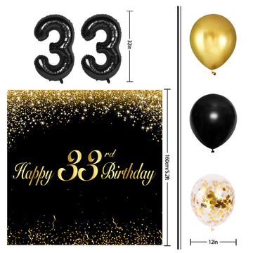 Happy 33Nd Birthday Balloons Black Set Decor - Cheers To 33 Years Old Party Theme Garland Banner Backdrop Decorations For Women