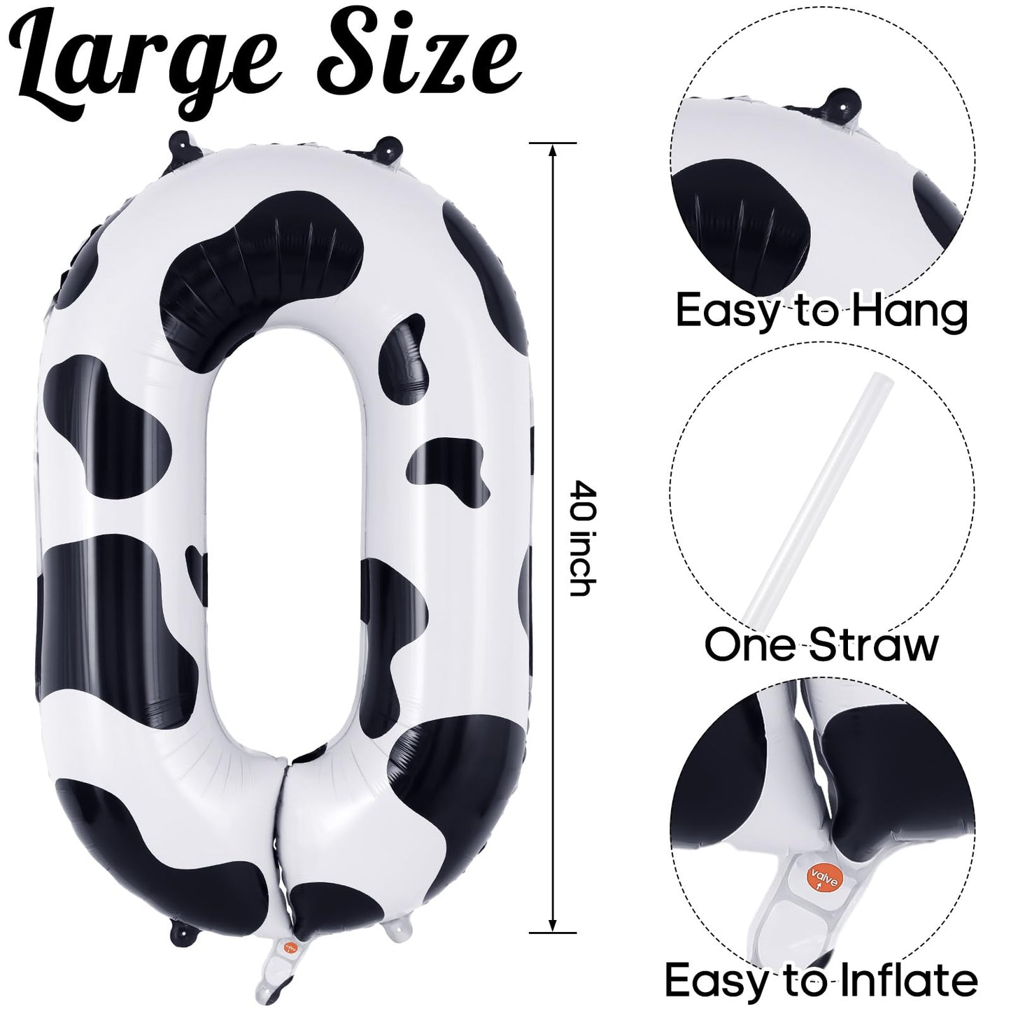 Cow Print Number 0 Balloon, Large 40 Inch Cow Number Birthday Balloons, Foil Mylar Number 0 Balloons For Birthday Party Decorati