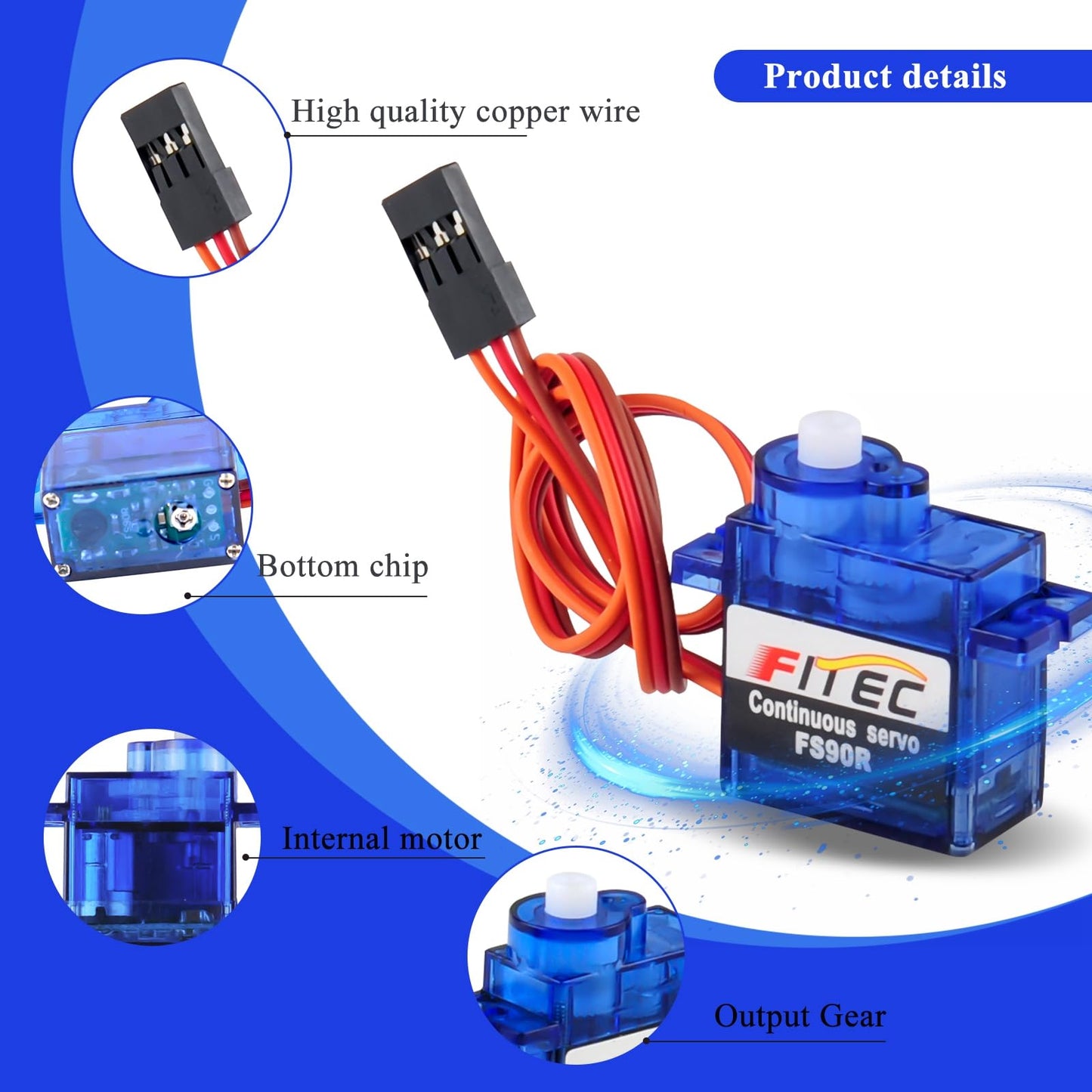 DIYmalls Feetech FS90R Continuous Rotation Micro RC Servo 360 Motor Analog 6V for Arduino Microbit (Pack of 4)