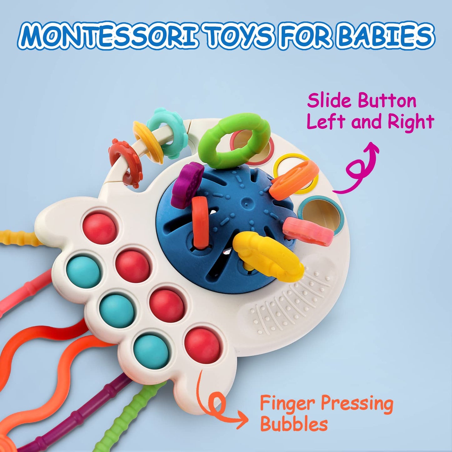 Hooku Montessori Toys for 1 Year Old - Sensory Food Grade Silicone Pull String Activity Toy - Fine Motor Travel Gifts for Toddlers