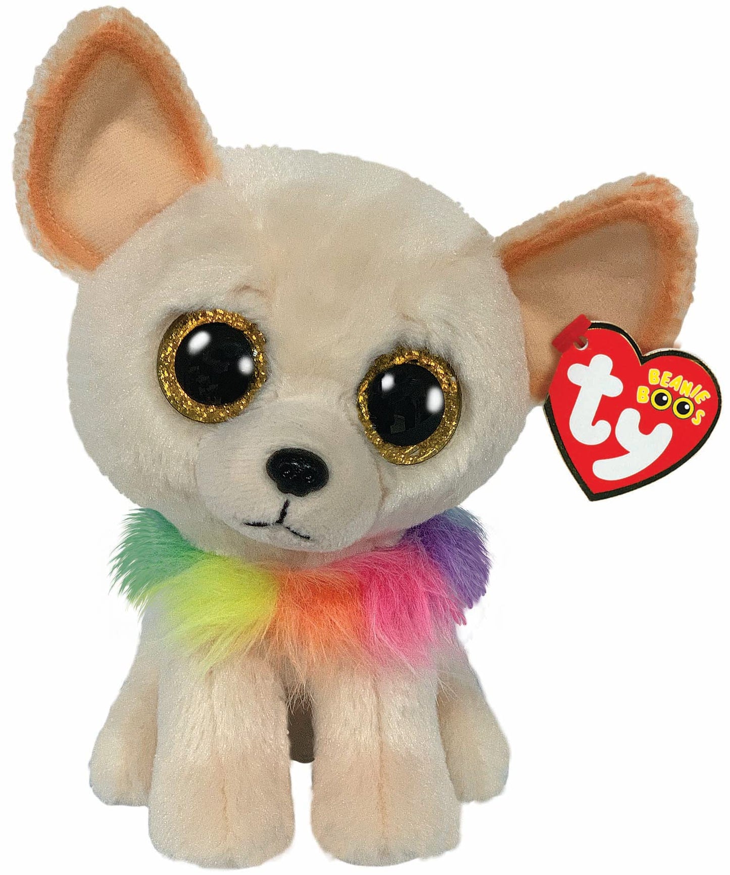 Ty - Plush - Beanie Boos - Chihuahua Dog - Chewey - Brown - Multicoloured Collar - Gold Glitter Eyes - The Plush With Big Sparkling Eyes - 15 Cm - 36324