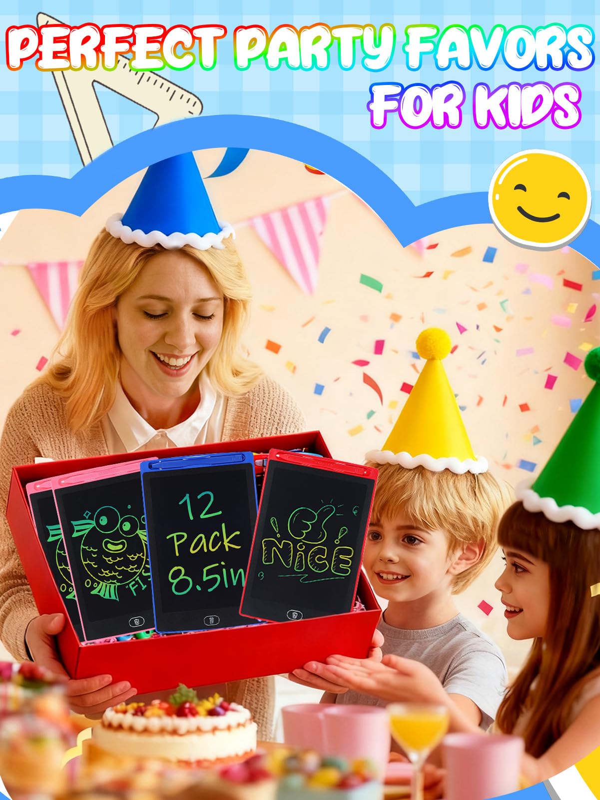 LCD Writing Tablet for Kids Party Favors Bulk - 12 Pack 8.5in Colorful Doodle Board, Erasable Drawing Pad for Goodie Bags Stuffe