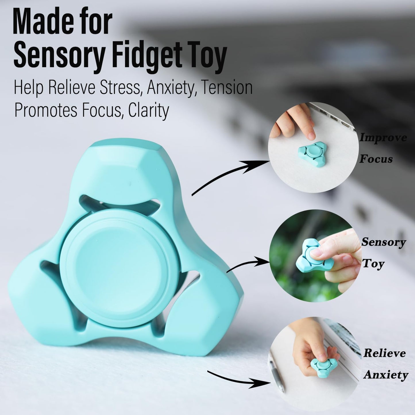 FREELOVE Metal Fidget Spinner for mature-themeds  Stainless Steel Heavy Spinning Toys  Small Mini Fox Hand Gyro  Bearing enhanced Long High Spin Fidget Block  Ceramic Plated Blue