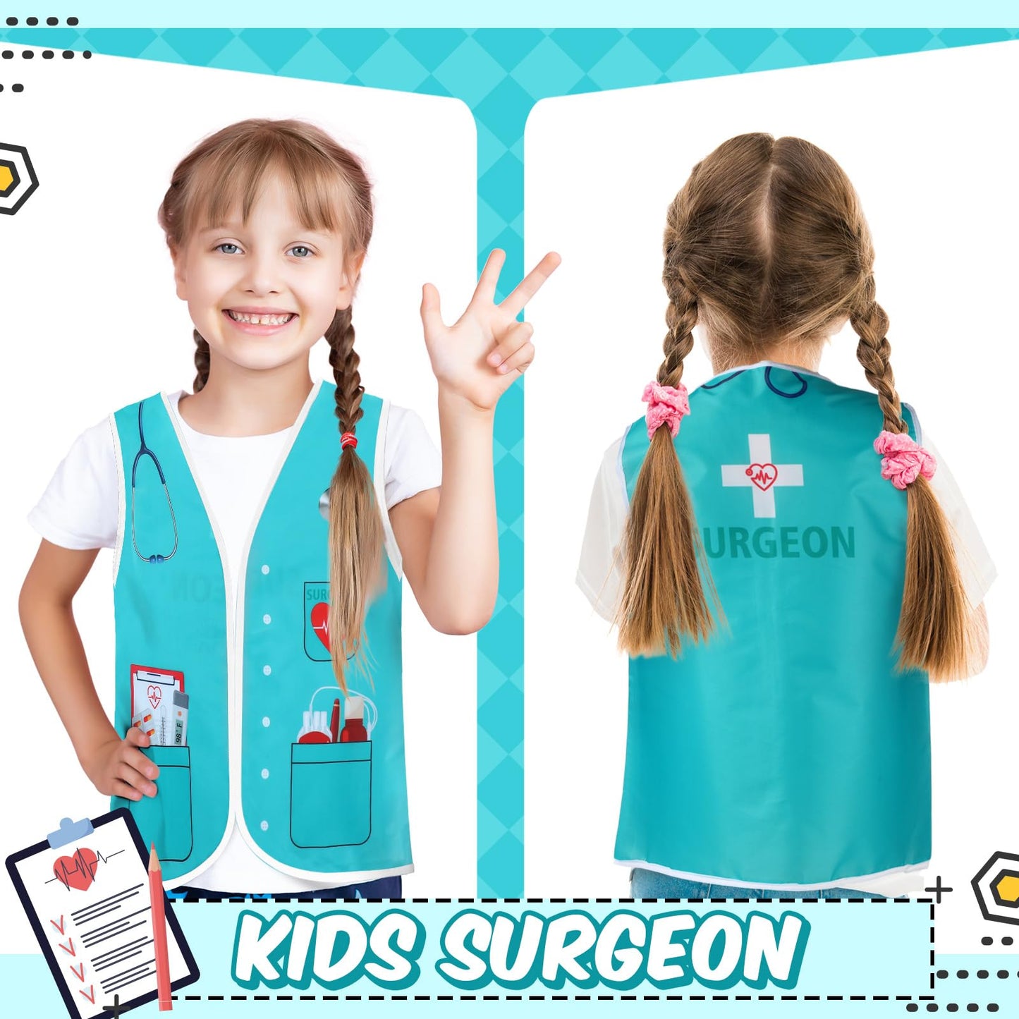 Panitay 12 Pcs Kids Community Helper Dress Up Vest Career Cosplay Cloth Toddlers Occupation Role Play Costume Supplies (Surgeon)