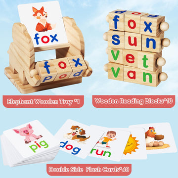 Shylizard Montessori Learning And Educational Toys Gifts For Kids 3 4 5 Years, Wooden Reading Blocks Toys, Learning Activities F