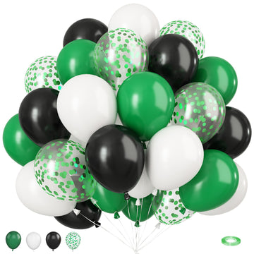 Green And Black Balloons, 50Pcs 12 Inch Green White Black Birthday Balloons, Green Confetti Balloons White Latex Balloons For Bo