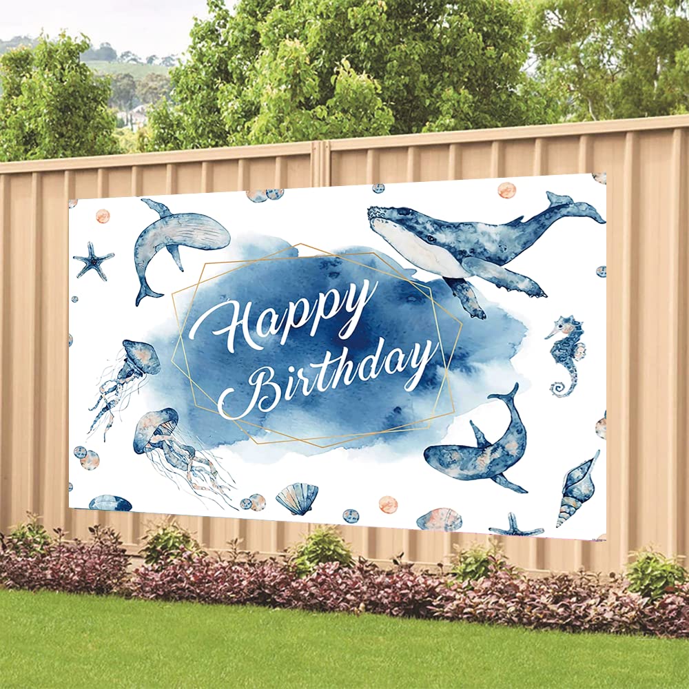 Blue Ocean Happy Birthday Backdrop Decorations Marine Animals Happy Birthday Banner Birthday Blue Ocean Photo Background For Hom
