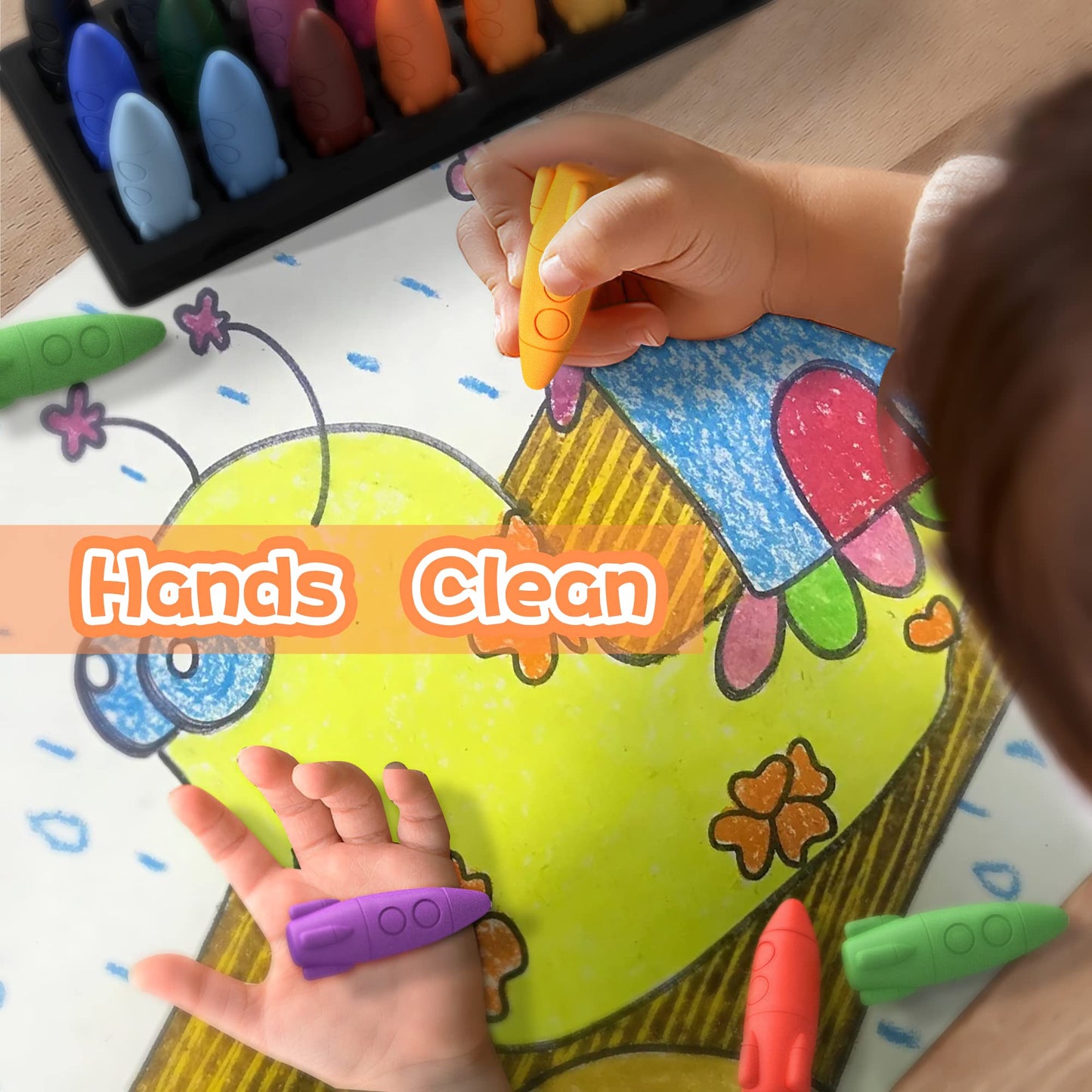 MASSRT 24 Colors Space Crayons for Toddlers Age 1-3, Non-toxic Mess Free Unbreakable Crayon Gifts, Easy to Hold Washable Crayons