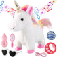 White Walking Unicorn Toy Set Singing Dancing Electronic Plush Unicorn With Control Leash, Realistic Footsteps Nodding Tail Wagging Pretend Dress Up Cute Wings Animated Stuffed Unicorn Gift For Girl