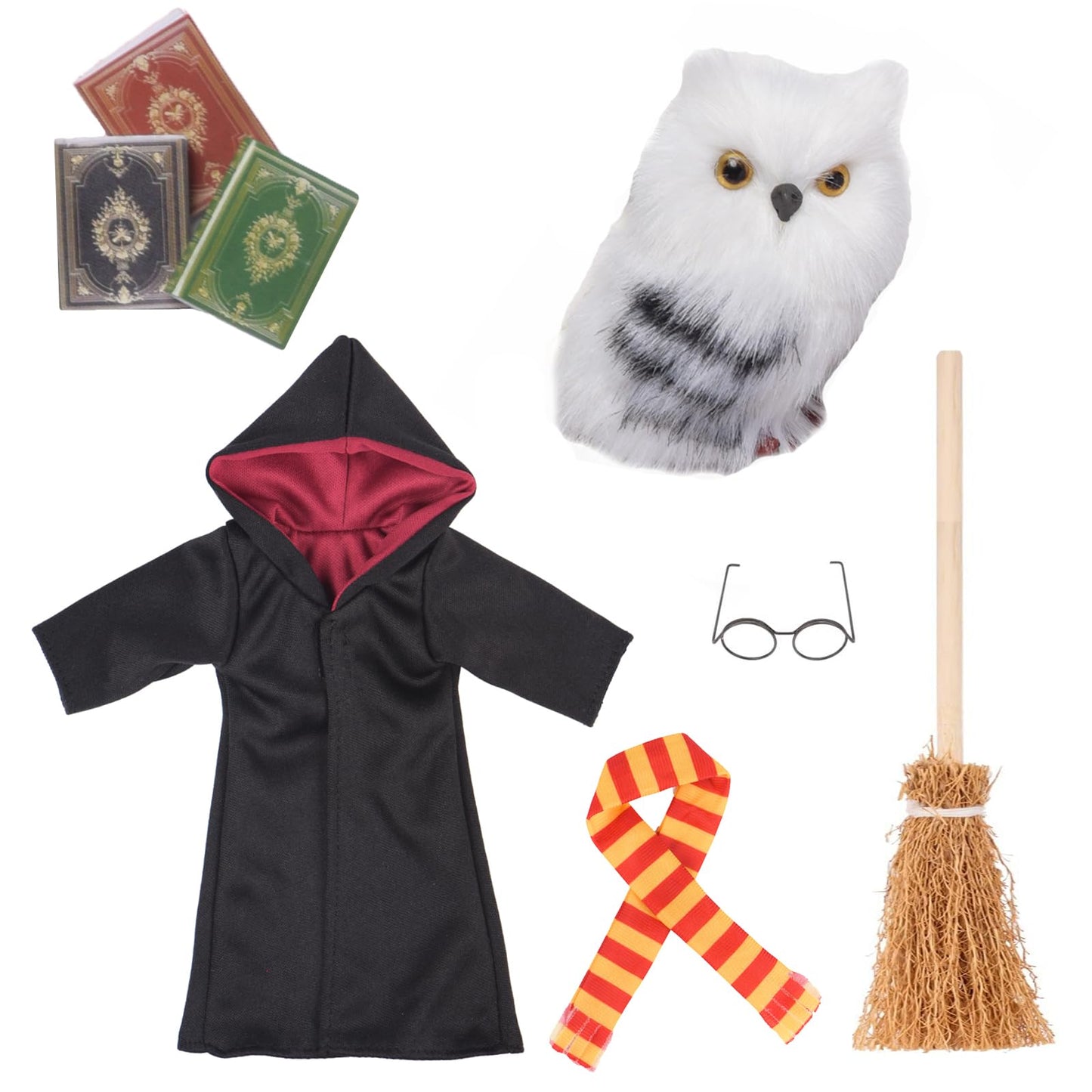 Nevgvup Wizard Christmas Elf Accessories For Elf Doll Clothes Christmas Costume Includes Broom, Scarf, Mini Glasses, Mini Book A