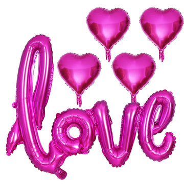 5 Pcs Hot Pink Heart Balloons Hot Pink Love Balloons For Valentines Day Decorations Bridal Shower Wedding Party Decorations