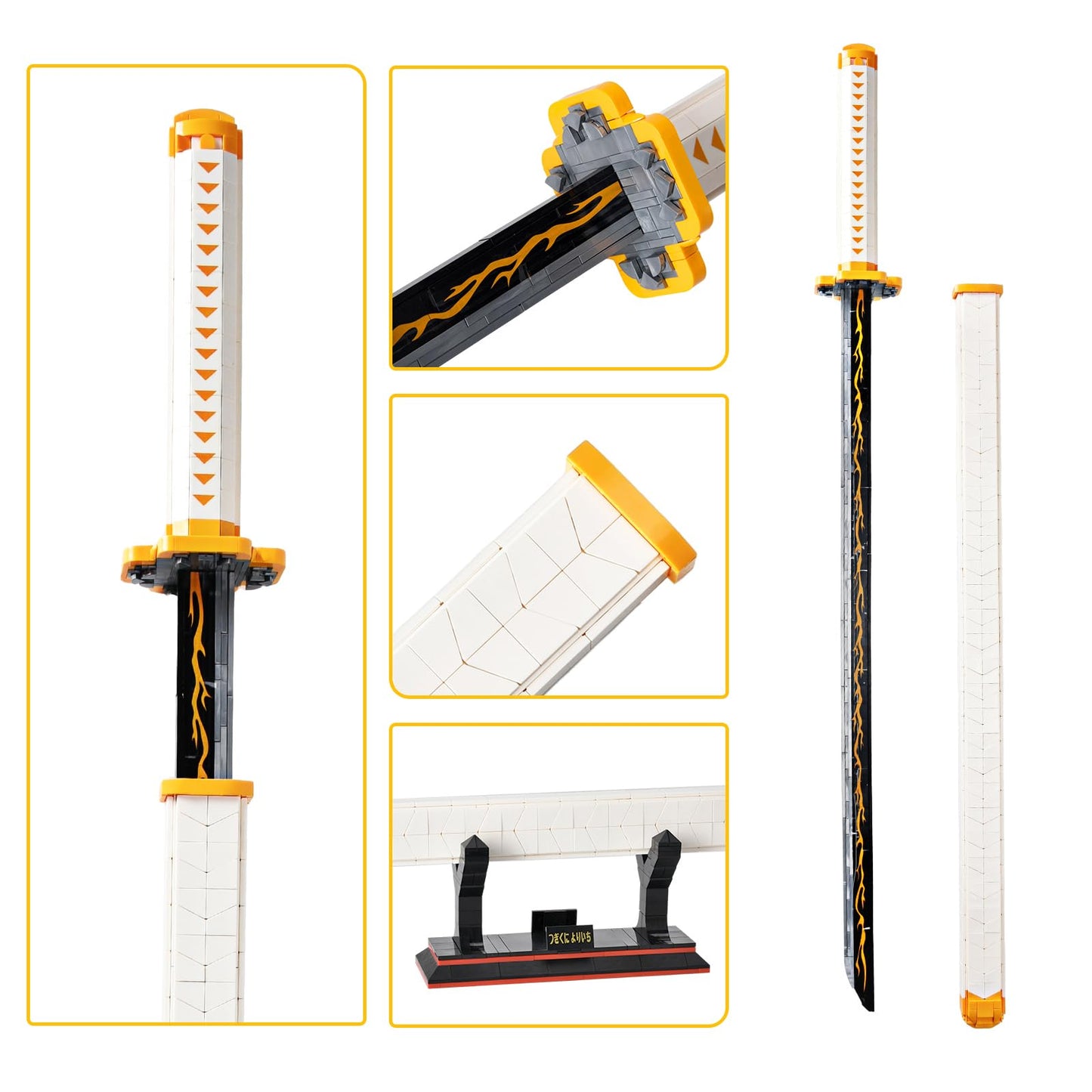 SATHIBI Zenitsu Anime decorative replica blades Building Set 38.8in Cosplay Anime Samurai decorative replica blade Building Block with Scabbard and Stand Model Kits Toy Creative Gifts for mature-themeds and Kids Ages 8+ (956 PCS)