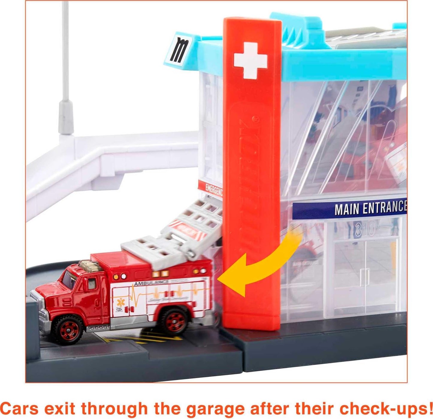 Matchbox Cars Playset - Action Drivers Helicopter Rescue, 1:64 Scale Toy Ambulance & Helicopter, Red, Model GVY83