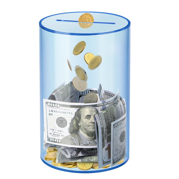 Clear Acrylic Piggy Bank For Adults Kids, Clear Money Saving Jar Must Break To Open, Unopenable Piggy Bank For Cash Coins (Blue,