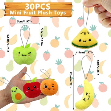 Xipegpa 30 Pcs Cute Mini Fruit Plush Toys Colorful Stuffed Fruits Soft Orange Peach Stuffed Doll For Party Favors Keychain Ornament For Goody Bag Easter Egg Stuffers Carnival Birthday Party 30 Styles