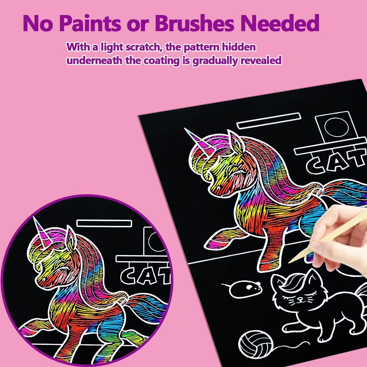 JUNQIU Scratch Art for Kids, Rainbow Scratch Paper Art Set - Unicorn, Arts and Crafts for Kids Ages 4-8 Girls Boys, Kids Activit
