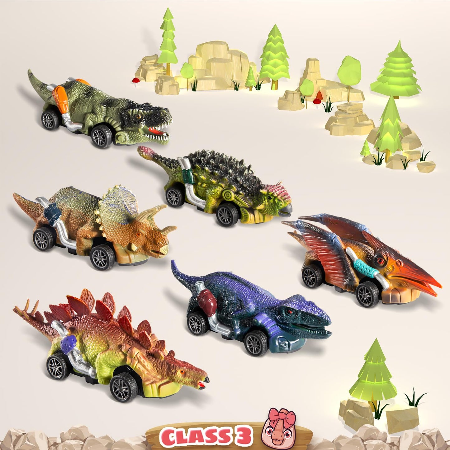 MAGICDINOSAUR 6 Pack Dinosaur Pull Back Car and Play Mat, Car Toys for Kids and Toddlers, Dinosaur Monster Trucks, Dinosaurio To