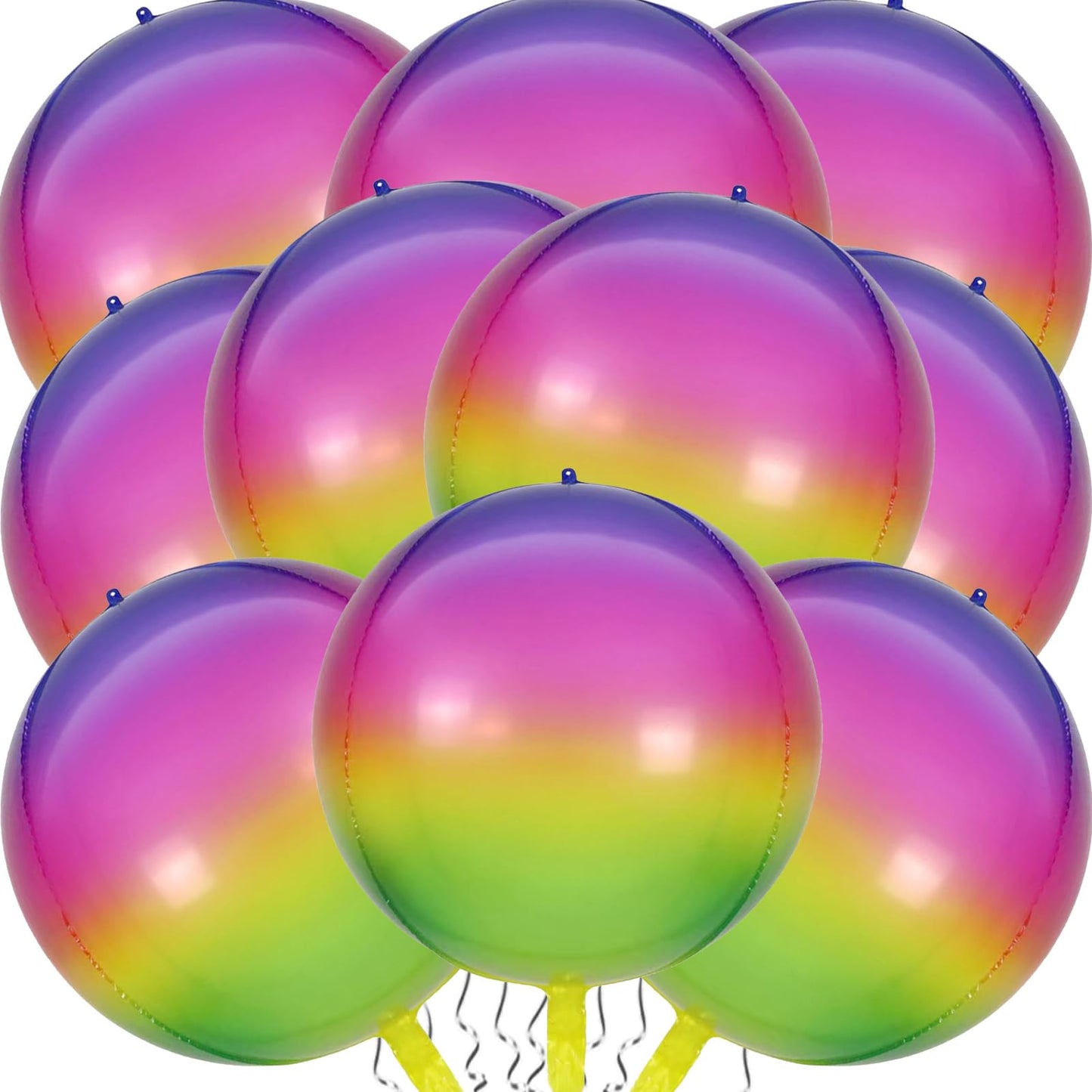 Rainbow Balloons, 10 Pcs 22 Inch 4D Gradient Mylar Foil Balloons Rainbow Party Decorations Round Sphere Foil Balloon, Great For