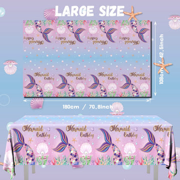 Grehumor 3Pcs Mermaid Tablecloth Birthday Supplies Party Gifts For Girl The Little Mermaid Party Favors Disposable Plastic Table