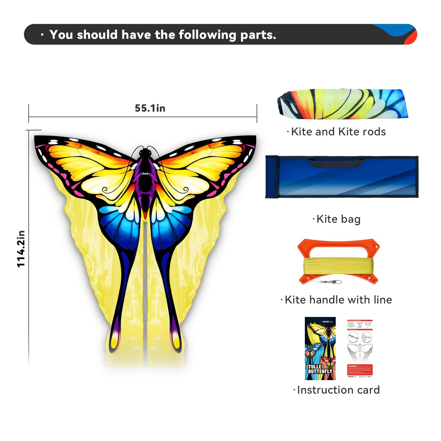 Sgftre Beautiful Yellow Tulle Butterfly For Kids & Adults,Easy To Fly With Kites For Beach Trip Park Family Outdoor Games And Ac