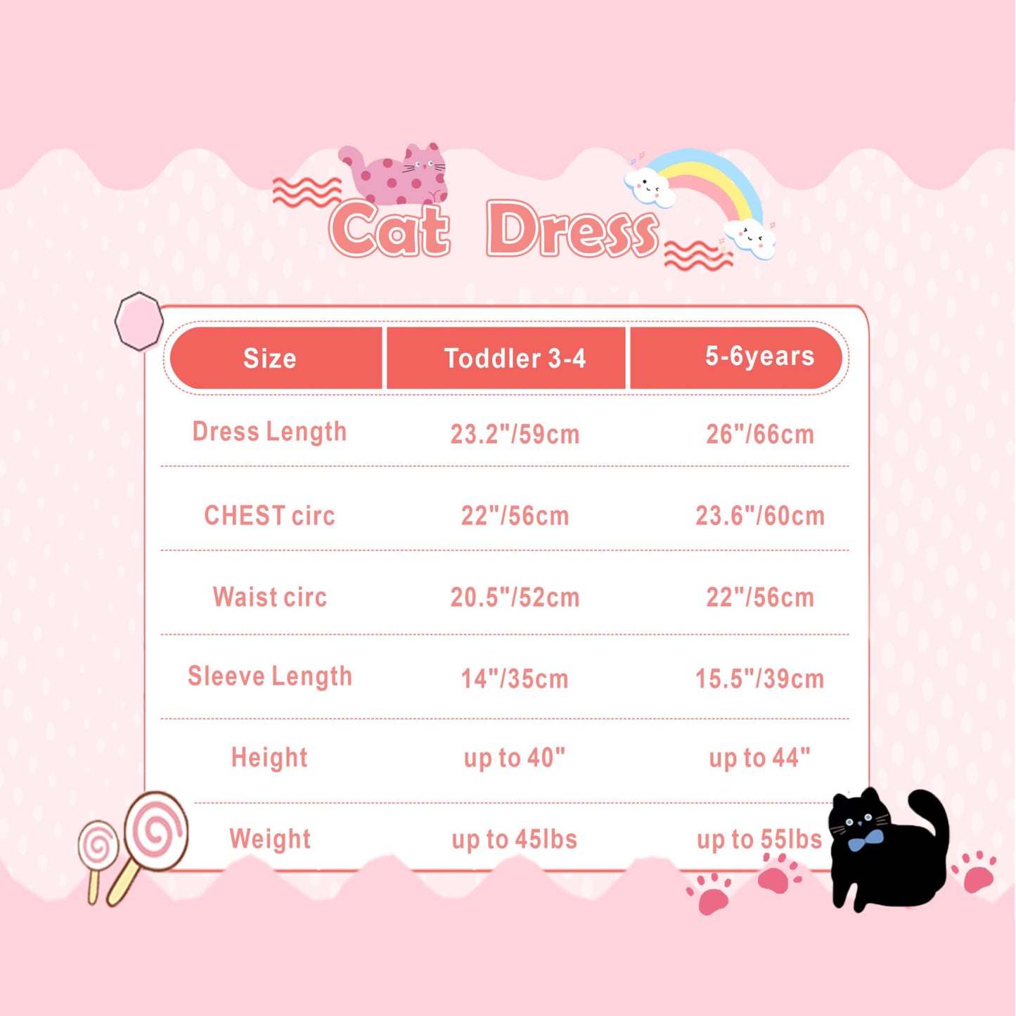 Lingway Toys Cute Cat Dress Costume For Girls,Cat Halloween&Themed Party Cosplay Animal Dress Tail 3-4Years