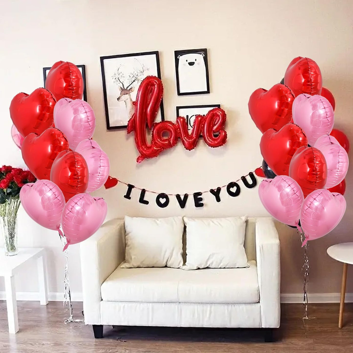 TONIFUL 30Pcs 18 Inch Red Pink Heart Balloons Valentines Day Heart Shape Foil Mylar Balloons Decoration for Romantic Valentines