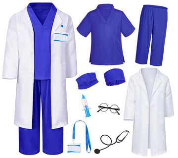 Doctor Costume For Kids Scrubs Pants With Accessories Set Children Party Cosplay Navy Blue 5T-6T