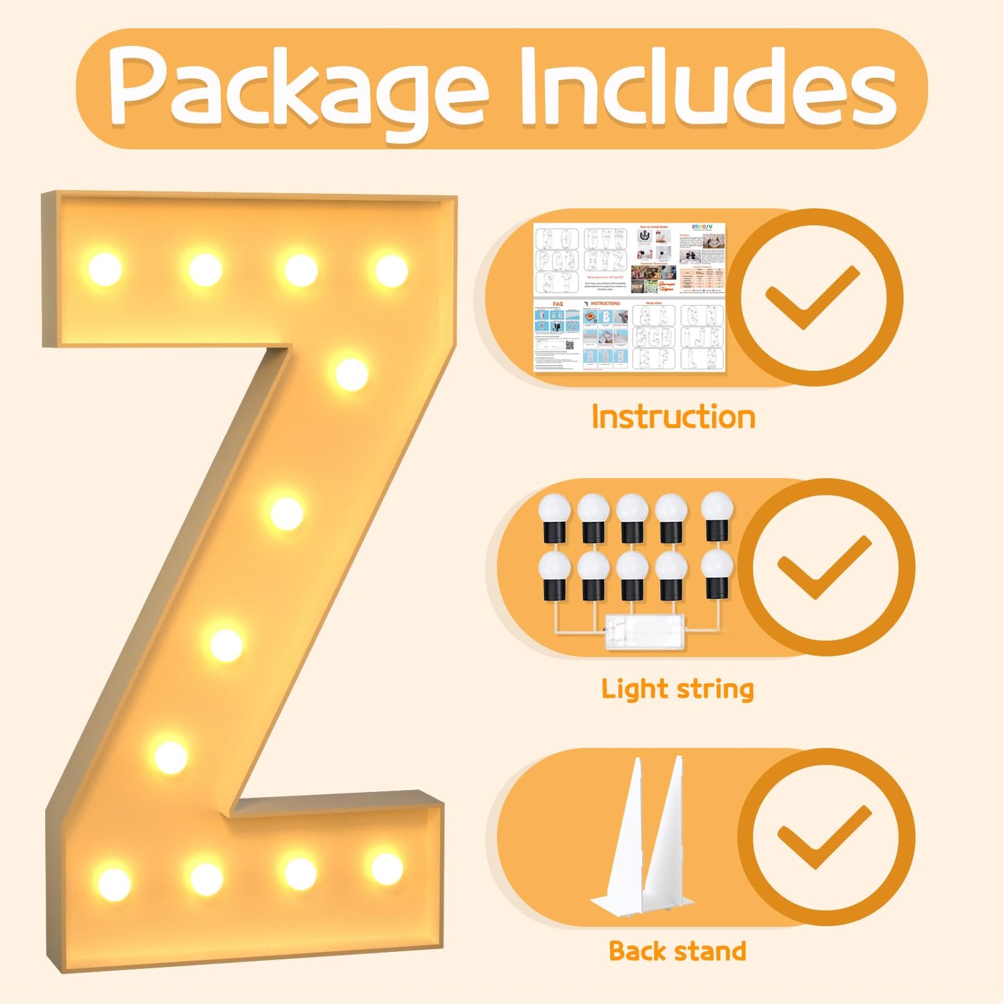 Imprsv 4Ft Marquee Light Up Letters Z, Large Light Up Letters For Baby Shower Anniversary Wedding Room Decor, Big Letters For Pa