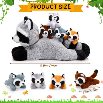 Harrycle 5 Pcs Raccoon Stuffed Animal Set Adorable Mommy Raccoon Plush With 4 Cute Baby Coons In Tummy Soft Cuddly Raccoon Plush