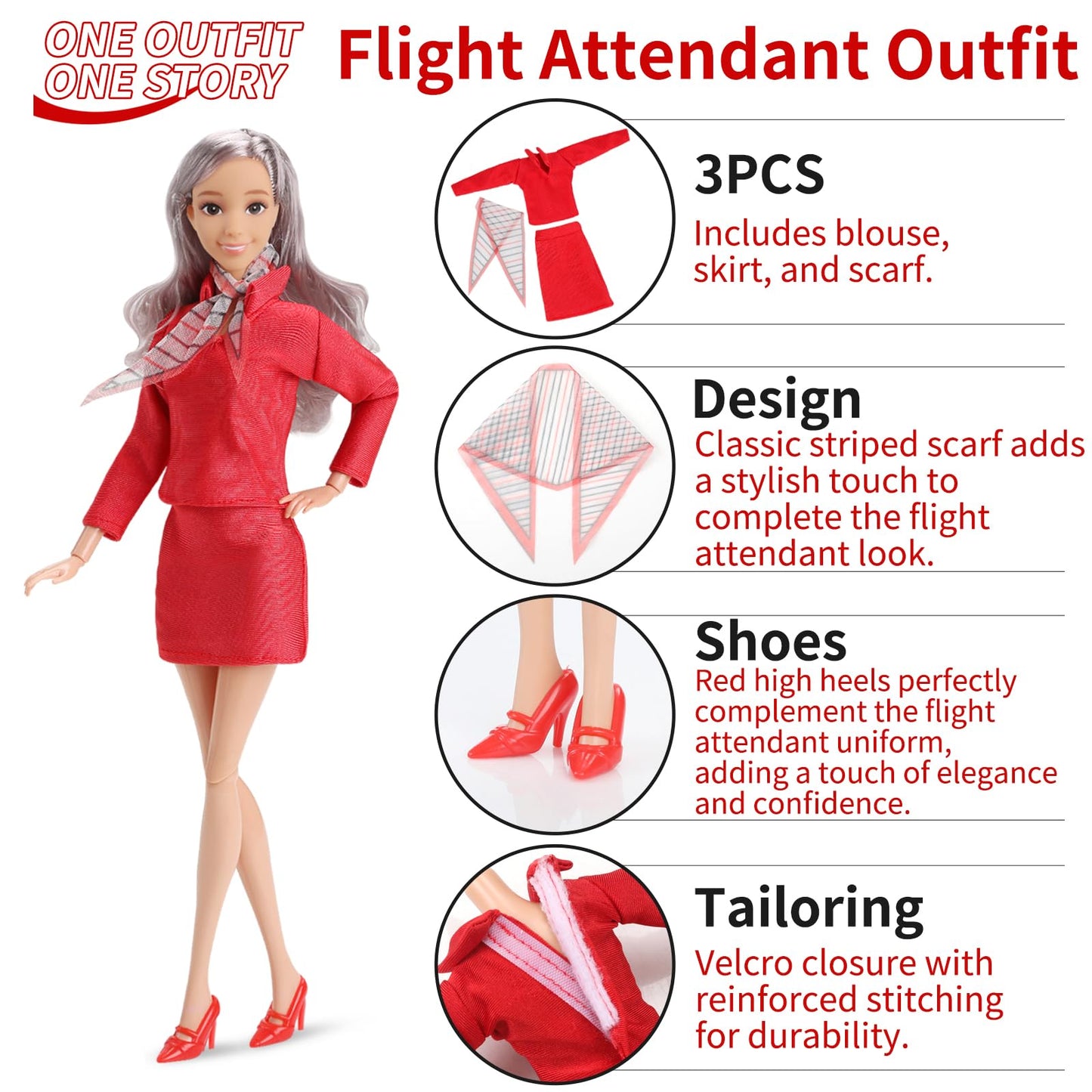 11.5-Inch Themed Doll Clothes & Accessories - Educational Role Play Gift Set for Girls with 5 Outfits(Doctor, Flight Attendant,