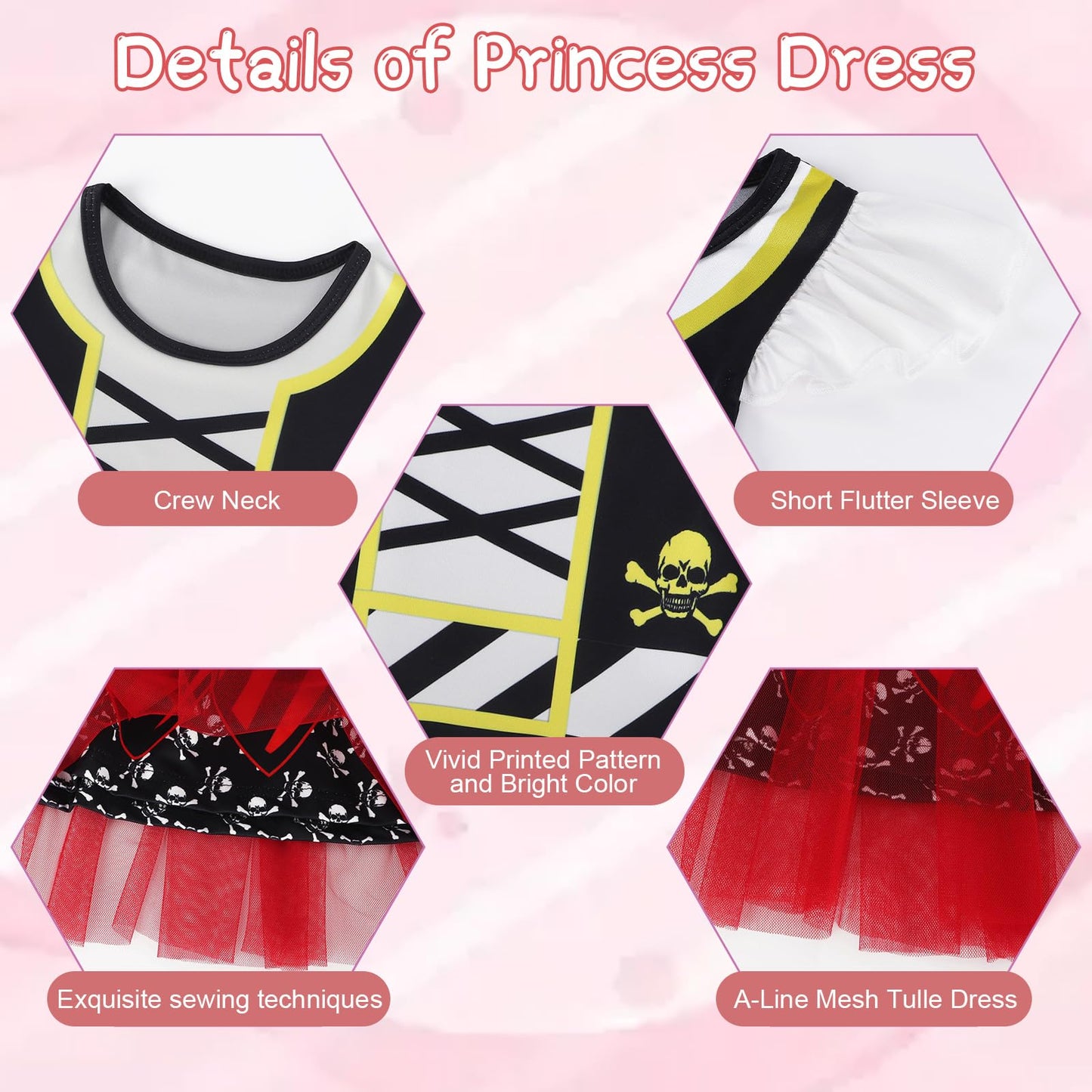 Henzworld Pirate Costume Kids, Girls Pirate Dress For Halloween Cosplay Outfits Little Girl Buccaneer Costumes Tulle Dress Birth